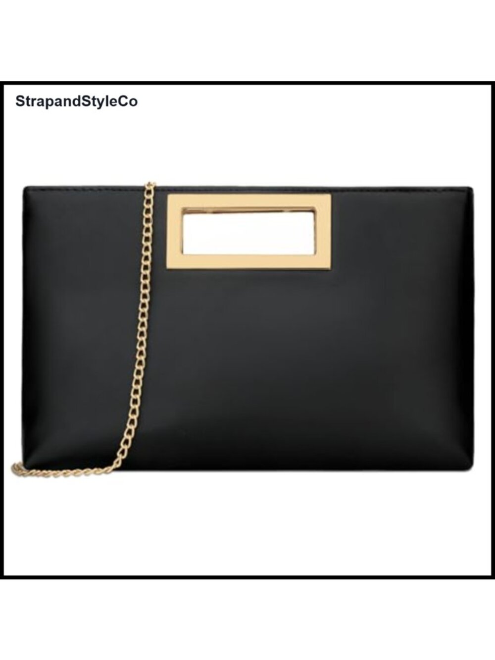 Vegan Leather Evening Clutch with Cut Out Handle & Chain Strap
